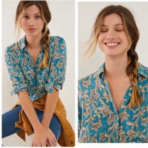 Pilcro and the Letterpress Blue and Brown Button Down Shirt